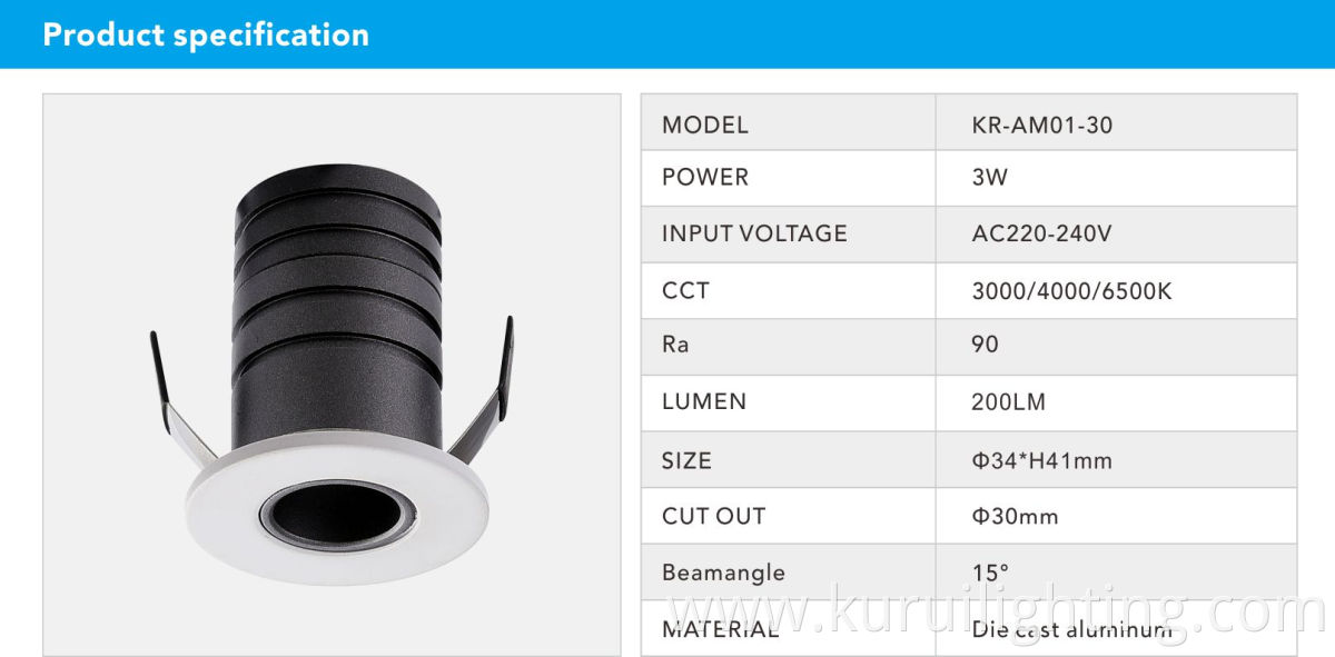 3W Recessed Led Round Cabinet Spotlight